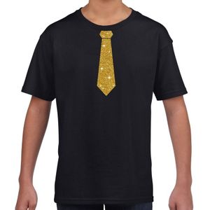 Zwart t-shirt met gouden stropdas voor kinderen
