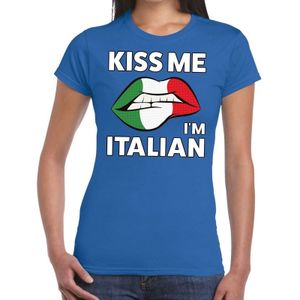 Kiss me I am Italian blauw fun-t shirt voor dames