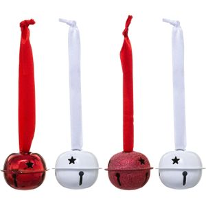 Feeric lights and christmas kerstbellen - 4x - metaal -wit/rood -D4 cm