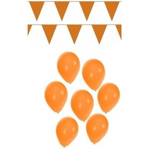 Koningsdag feest versiering met oranje vlaggenlijnen en ballonnen
