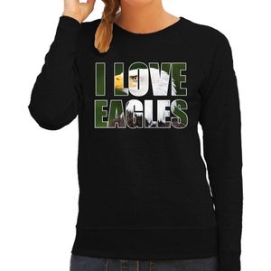 Tekst sweater I love eagles foto zwart voor dames - cadeau trui arenden liefhebber