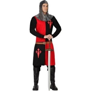 Middeleeuws ridder verkleed pak rood/zwart voor heren
