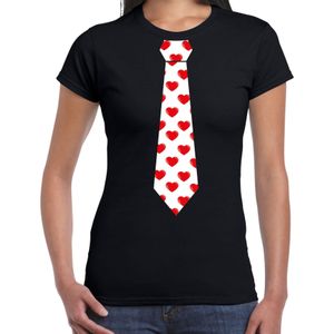 Valentijnsdag stropdas t-shirt hartjes voor dames - zwart