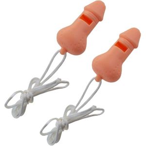 Funny Fashion Fluitje in penis vorm - 5x - met koord - pvc - roze - Fun/feest/vrijgezellen accessoires