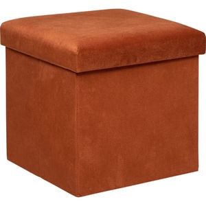 Atmosphera Poef/krukje/hocker Amber - Opvouwbare opslag box - fluweel Terracotta - D38 x H38 cm
