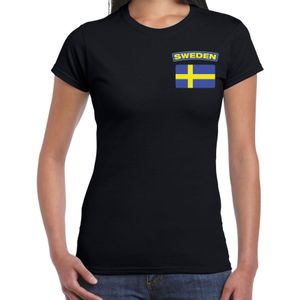 Sweden / Zweden landen shirt met vlag zwart voor dames - borst bedrukking