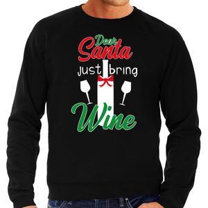 Zwarte Kersttrui / Kerstkleding Dear Santa just bring wine voor heren