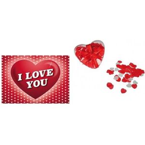 Valentijnskaart met hartvormige confetti voor in bad