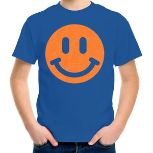 Bellatio Decorations Verkleed T-shirt voor jongens - smiley - blauw - carnaval - feestkleding kind