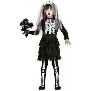 Skelet bruid meisjes kostuum zwart wit
