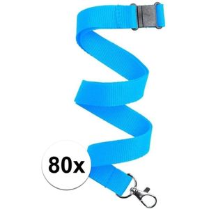 80x Lichtblauwe lanyard/keycord met sleutelhanger 50 cm