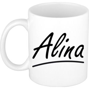 Alina voornaam kado beker / mok sierlijke letters - gepersonaliseerde mok met naam