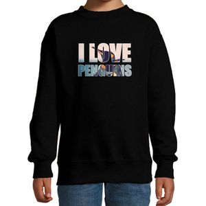Tekst sweater I love penguins foto zwart voor kinderen - cadeau trui pinguins liefhebber