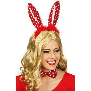 Chaks Verkleed diadeem paashaas/bunny oren - stippen - rood/wit - one size