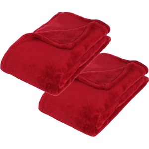 2x Stuks Fleece deken/fleeceplaid rood 130 x 180 cm polyester