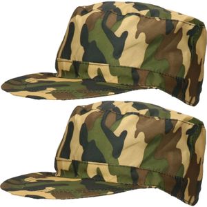 Guirca Carnaval verkleed Soldaten hoed/cap - 2x - camouflage groen - volwassenen - Militairen/leger thema