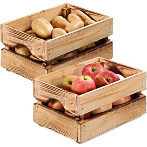 Kesper Fruitkisten opslagbox - 2x - old look - lichtbruin - hout - L40 x B30 x H23 cm