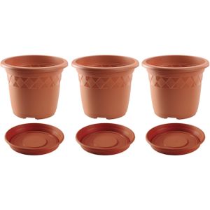 3x stuks bloempotten met onderschaal terra cotta rond diameter 29 cm