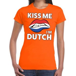 Kiss me i am Dutch oranje fun-t shirt voor dames