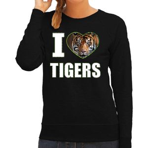 I love tigers foto trui zwart voor dames - cadeau sweater tijgers liefhebber