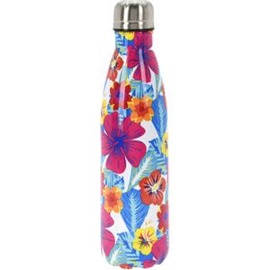 Excellent Houseware Isoleerkan/isolatiekan - RVS - 500 ml - gekleurde bloemen print