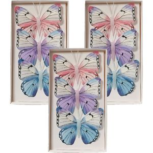 Decoris decoratie vlinders op clip - 9x - ijsblauw - 12 x 8 cm