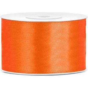 1x Oranje satijnlint rollen 3,8 cm x 25 meter cadeaulint verpakkingsmateriaal