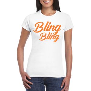 Bellatio Decorations Verkleed T-shirt dames - bling - wit - oranje glitter - carnaval/themafeest