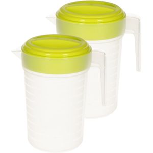 2x stuks waterkan/sapkan transparant/groen met deksel 1 liter kunststof