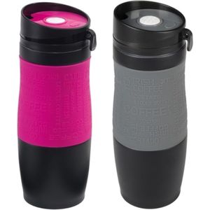 Set van 2x Thermosbekers/warmhoud bekers grijs en roze 380 ml - Isolerende drinkbekers