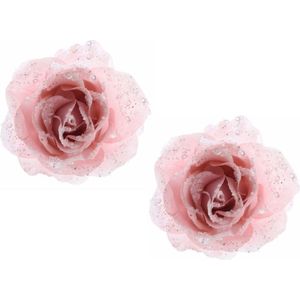 6x stuks kerstboom decoratie rozen  poeder roze 14 cm