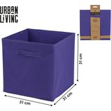Urban Living Opbergmand/kastmand Square Box - 4x - karton/kunststof - 29 liter - paars - 31 x 31 x 31 cm