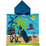 Set van bad cape/poncho met strand/badlaken voor kinderen dieren print microvezel