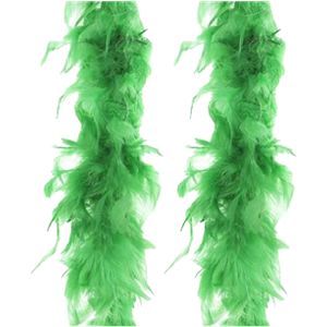 Atosa Carnaval verkleed boa met veren - 2x - neon groen - 180 cm - 45 gram - Glitter and Glamour