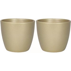 2x stuks kleine bloempot/plantenpot van keramiek in het parelgoud D15.5 en H13.5 cm