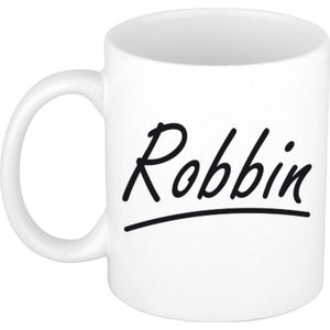 Robbin voornaam kado beker / mok sierlijke letters - gepersonaliseerde mok met naam