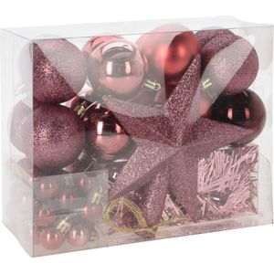 Christmas Decorations kerstballen set 54-dlg - roze - voor kleine boom