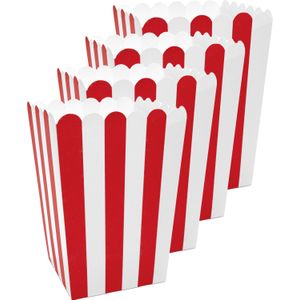 Partydeco Popcorn/snoep bakjes - 24x - rood gestreept - 7 x 7 x 12 cm