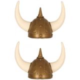 6x stuks gouden Vikingen verkleed helm met hoorns
