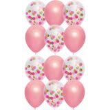 Feestversiering roze-mix thema ballonnen 12x stuks 30 cm