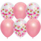 Feestversiering roze-mix thema ballonnen 12x stuks 30 cm