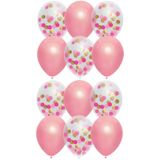 Feestversiering roze-mix thema ballonnen 12x stuks 30 cm