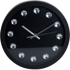 Bling bling wandklok - met diamanten - zwart - 30 cm