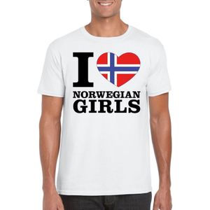 Wit I love Norwegian girls/ I love Noorse dames t-shirt voor heren