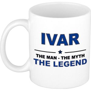Naam cadeau mok/ beker Ivar The man, The myth the legend 300 ml