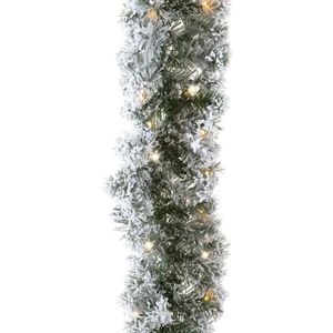 Set van 2x stuks groene dennenslingers frosted met verlichting 270 cm - Kerstslingers / dennen slingers met licht/lampjes