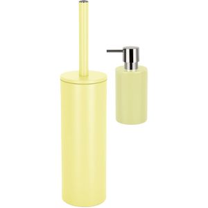 Spirella Badkamer accessoires set - WC-borstel/zeeppompje - metaal/porselein - geel - Luxe uitstraling