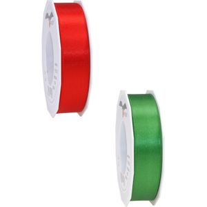 Luxe satijn cadeau/hobby sierlinten 2,5cm x 25m- groen en rood