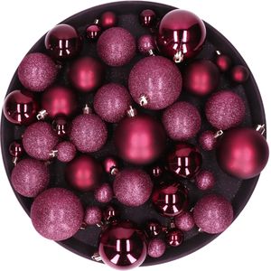 Kerstversiering set kerstballen aubergine roze 6 - 8 - 10 cm - pakket van 40x stuks