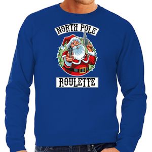 Grote maten blauwe Kersttrui / Kerstkleding Northpole roulette voor heren